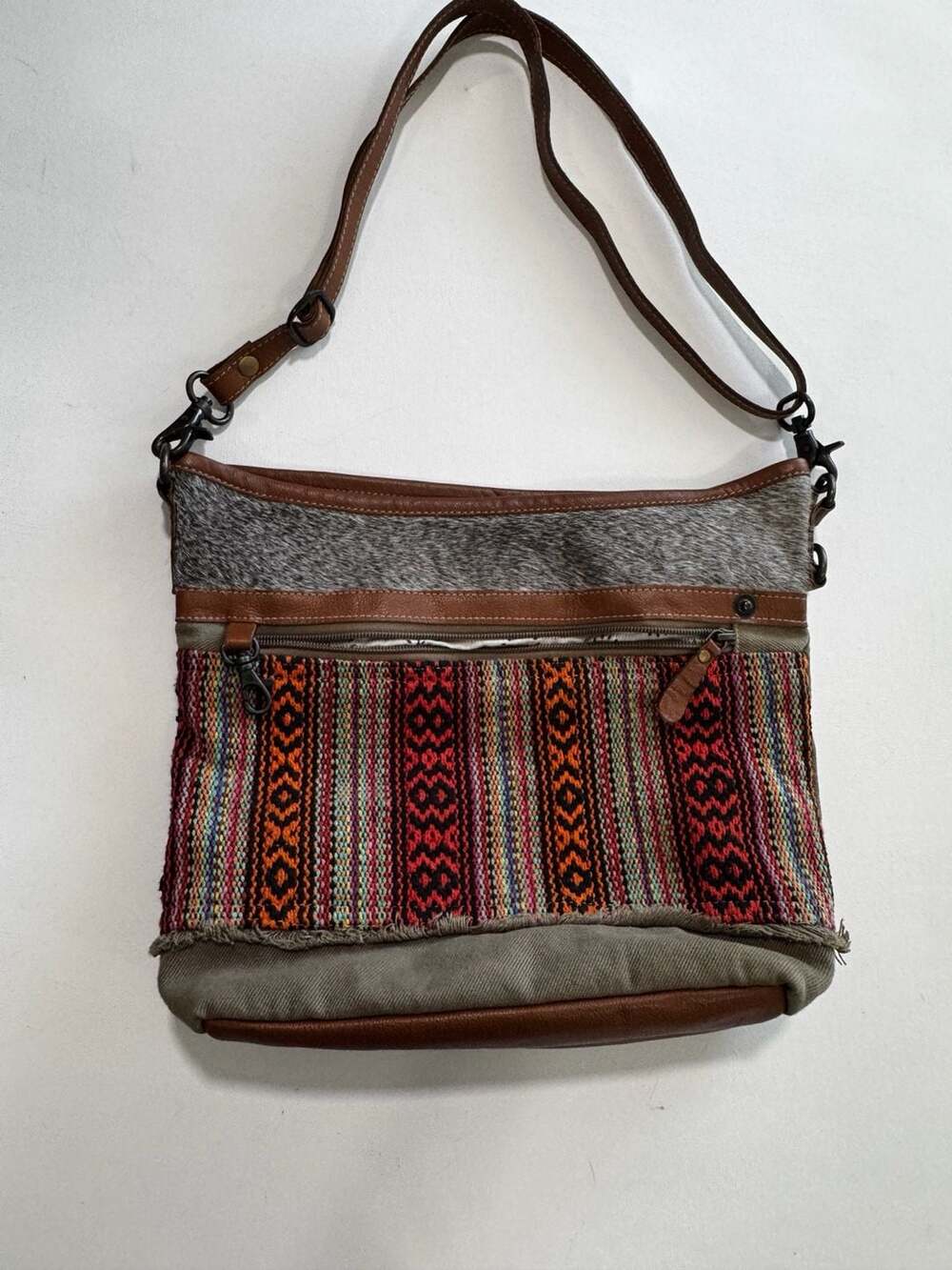 Myra Bag Orange Skies Canvas and Genuine Leather Crossbody Satchel